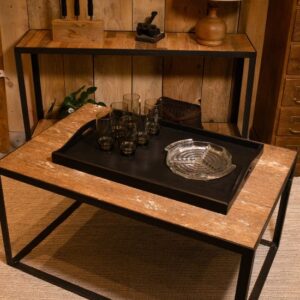 Table basse en bois de chêne upcyclé et métal