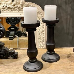 SET DE 2 Bougeoirs en bois noirs