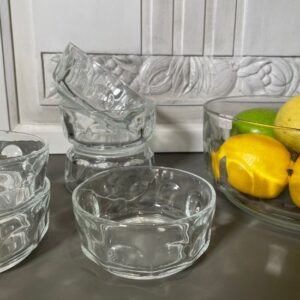 Saladier et 6 coupelles en verre
