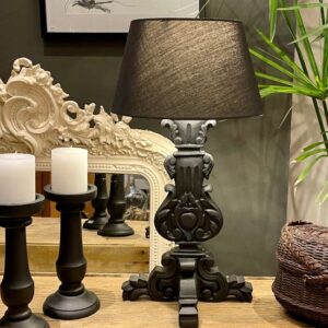 JADE - Lampe décorative en bois et abat-jour noir